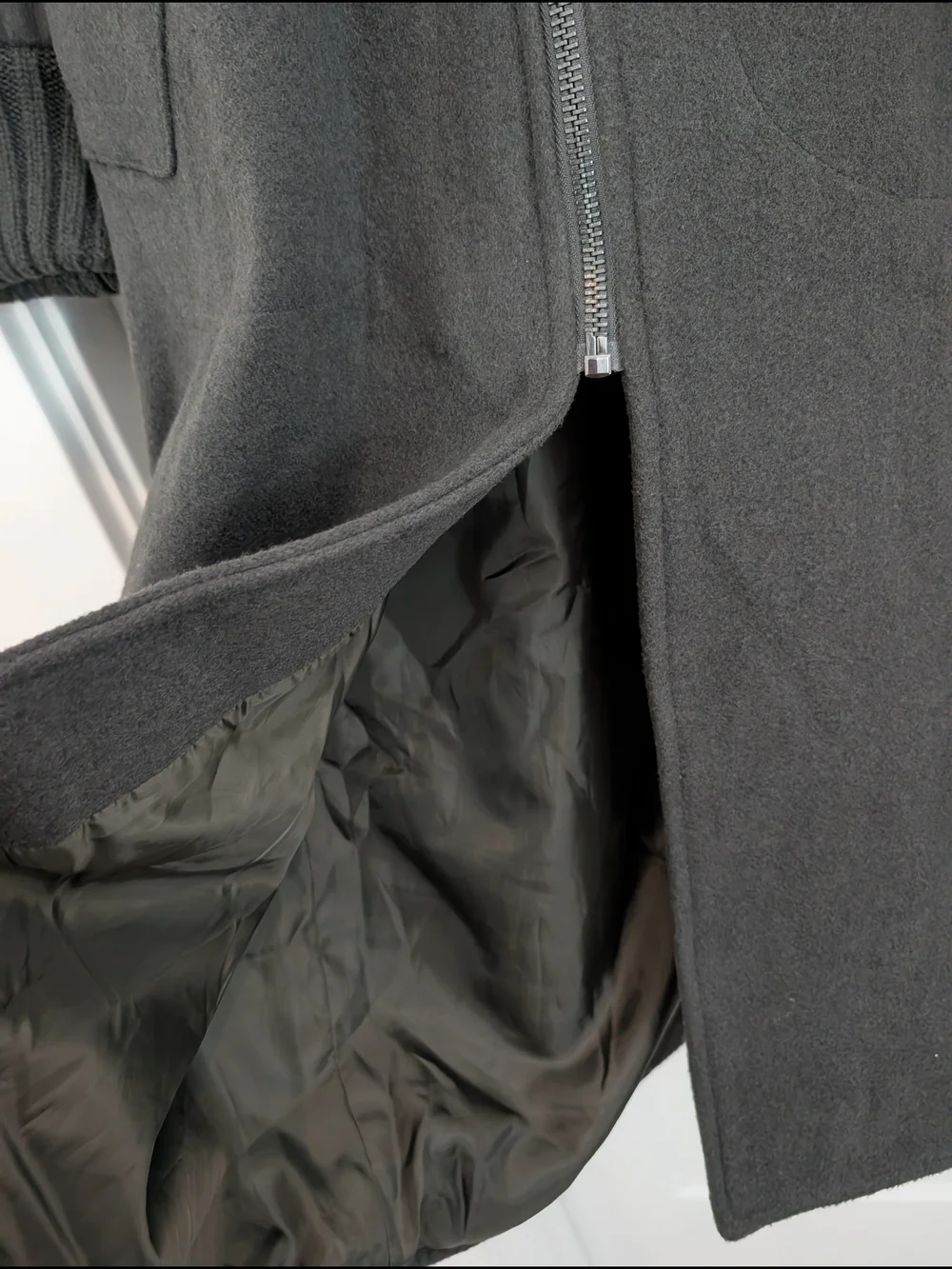 ASOS DESIGN knit collar longline coat in charcoal MEDIUM